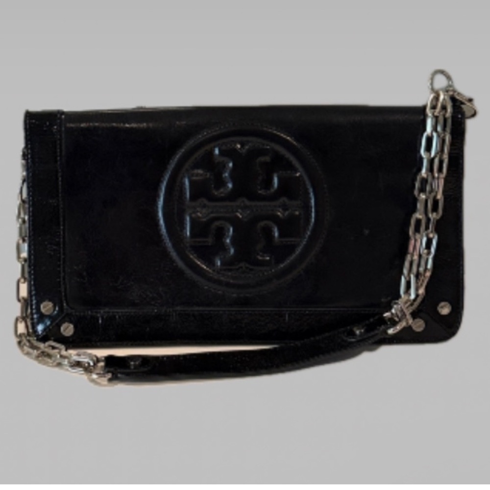 Tory Burch Reva Black Leather Clutch/ Shoulder Bag
